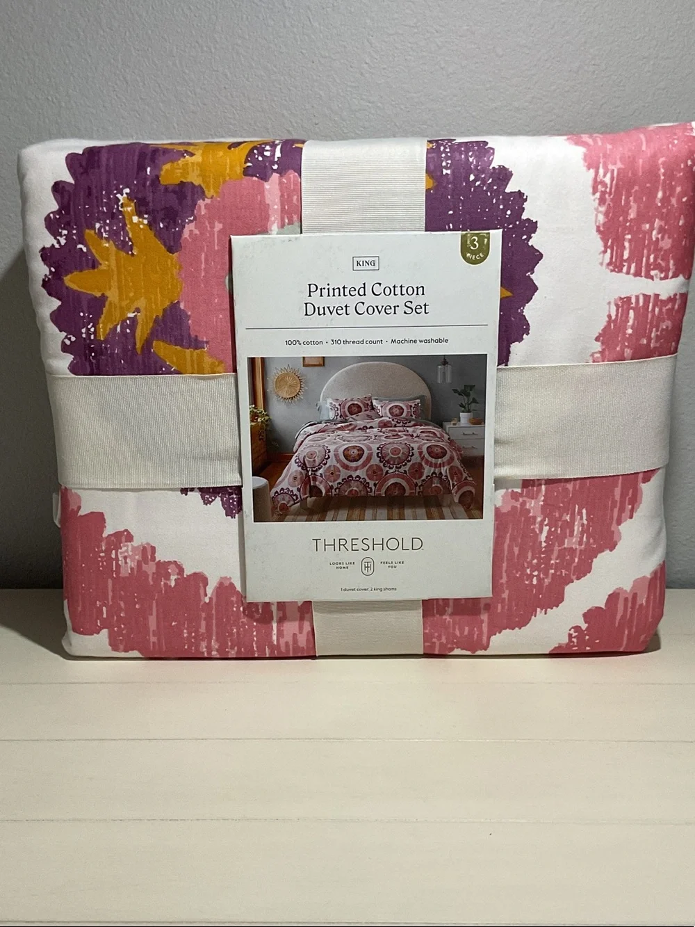 Threshold Floral Brushstroke Cotton Duvet Cover - Pink, Purple & Gold